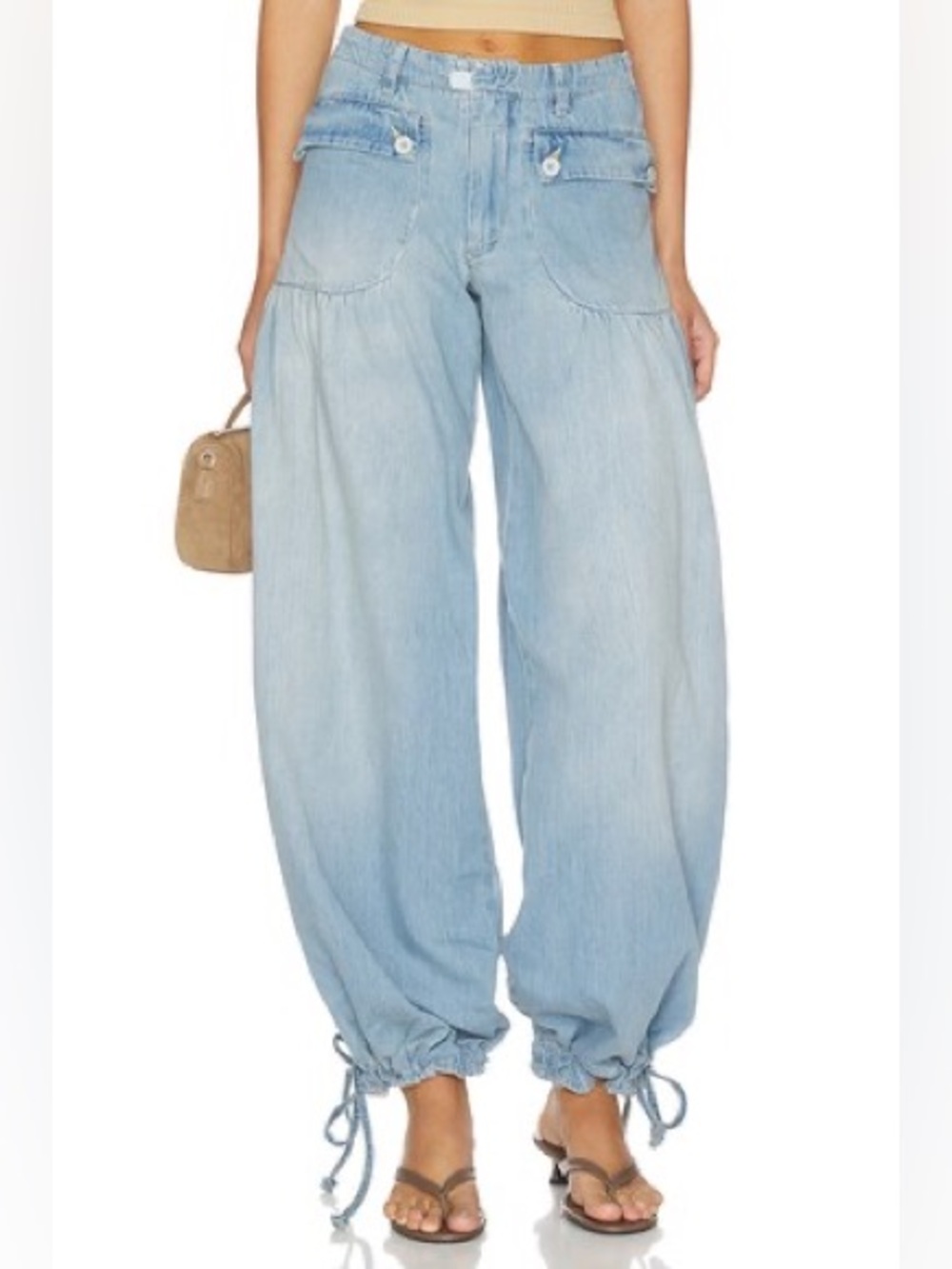 Free People We The Free Lotus Jeans 31 Bijou Blue Barrel Balloon Boho Drawstring
